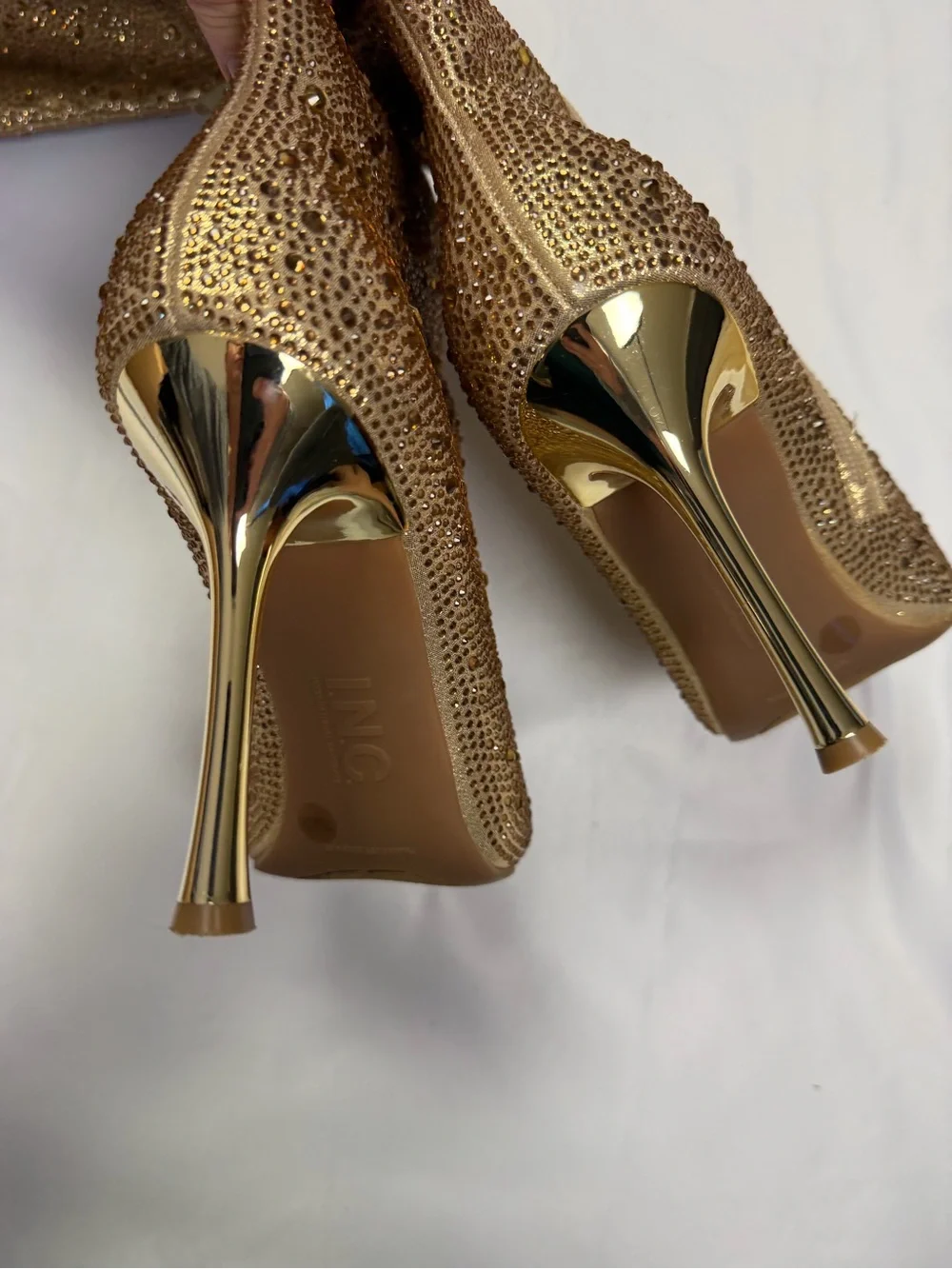 I.N.C. Saveria Gold Metallic Knee-High Pointed Toe Stiletto Boots